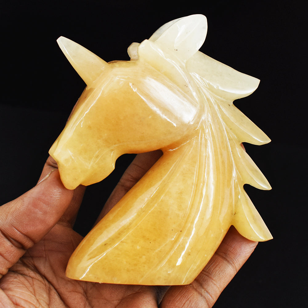Amazing  1220.00 Cts Genuine Aventurine Hand Carved Crystal Gemstone Carving Unicorn Head