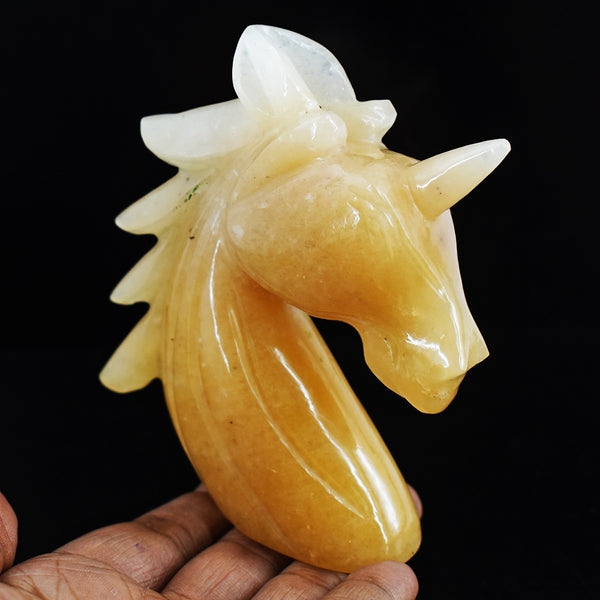 Amazing  1220.00 Cts Genuine Aventurine Hand Carved Crystal Gemstone Carving Unicorn Head