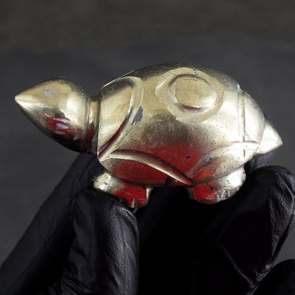 Awesome 348.00 Cts Genuine Golden Pyrite Hand Carved Premium Turtle Crystal