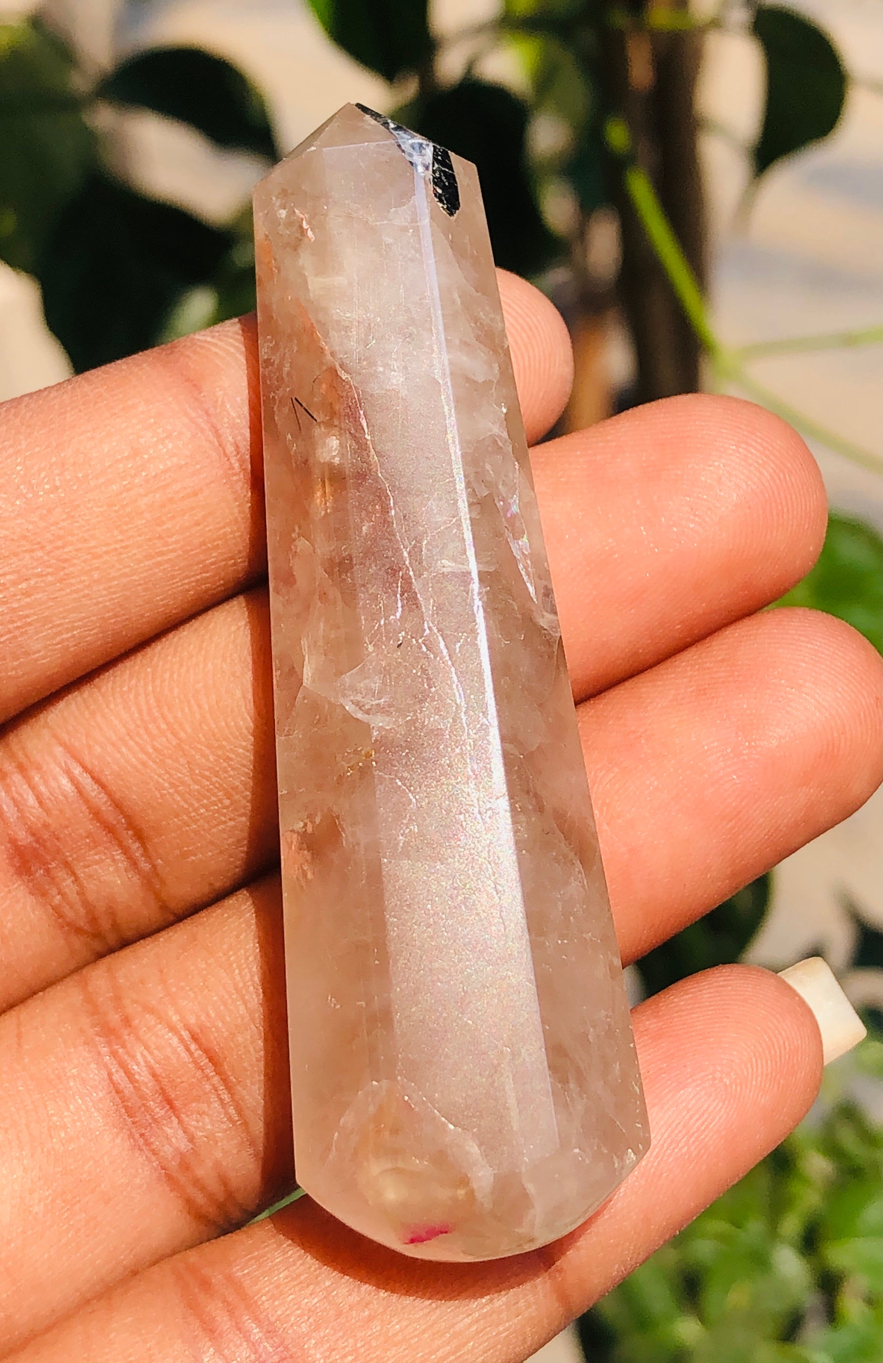 Lovely 130.00 Carats Genuine Rutile Quartz Crystal Gemstone Healing Point