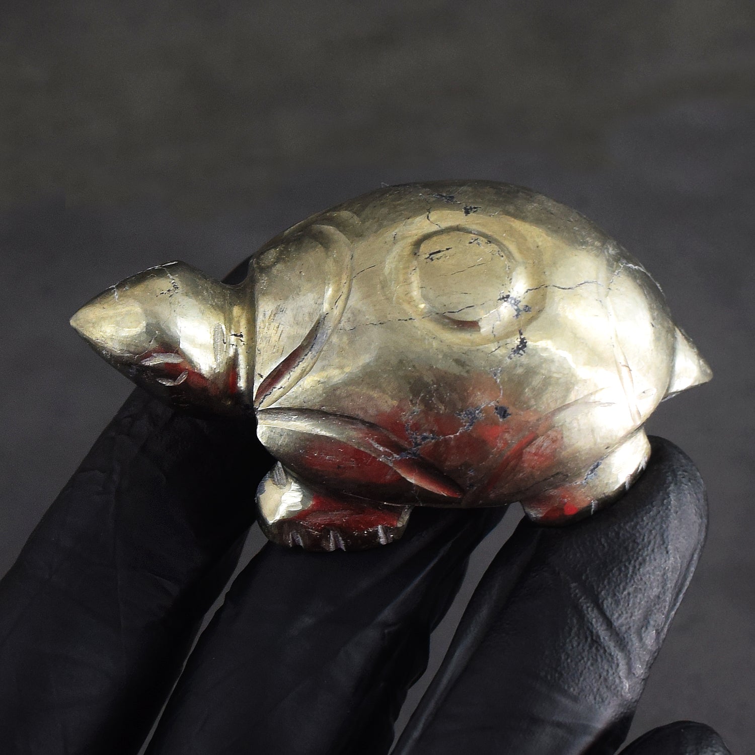 Impressive 488.00 Cts Genuine Golden Pyrite Hand Carved Premium Crystal Turtle