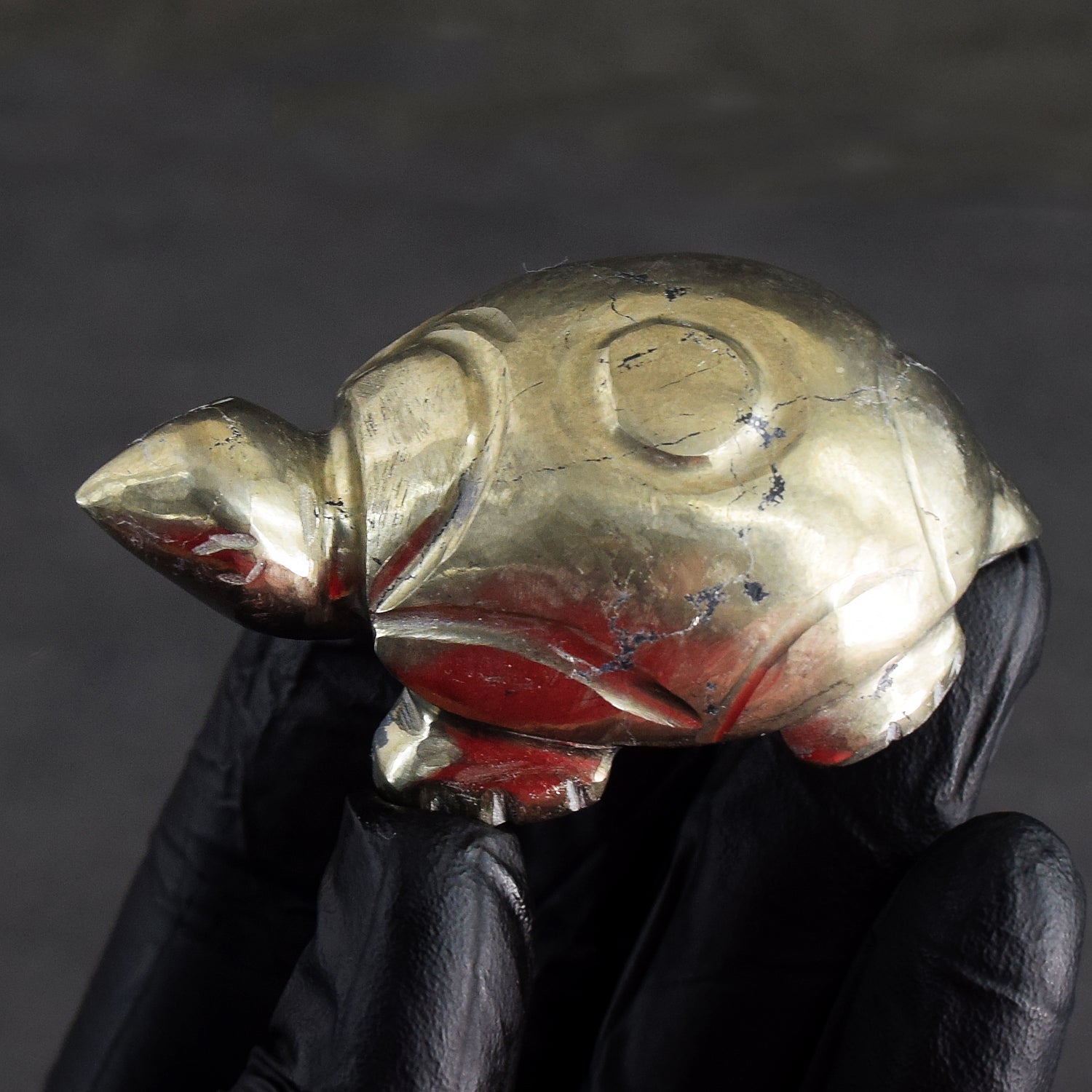 Impressive 488.00 Cts Genuine Golden Pyrite Hand Carved Premium Crystal Turtle