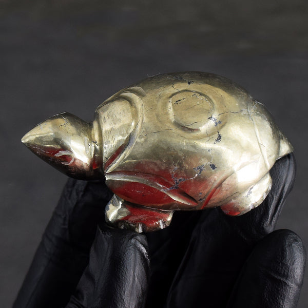 Impressive 488.00 Cts Genuine Golden Pyrite Hand Carved Premium Crystal Turtle