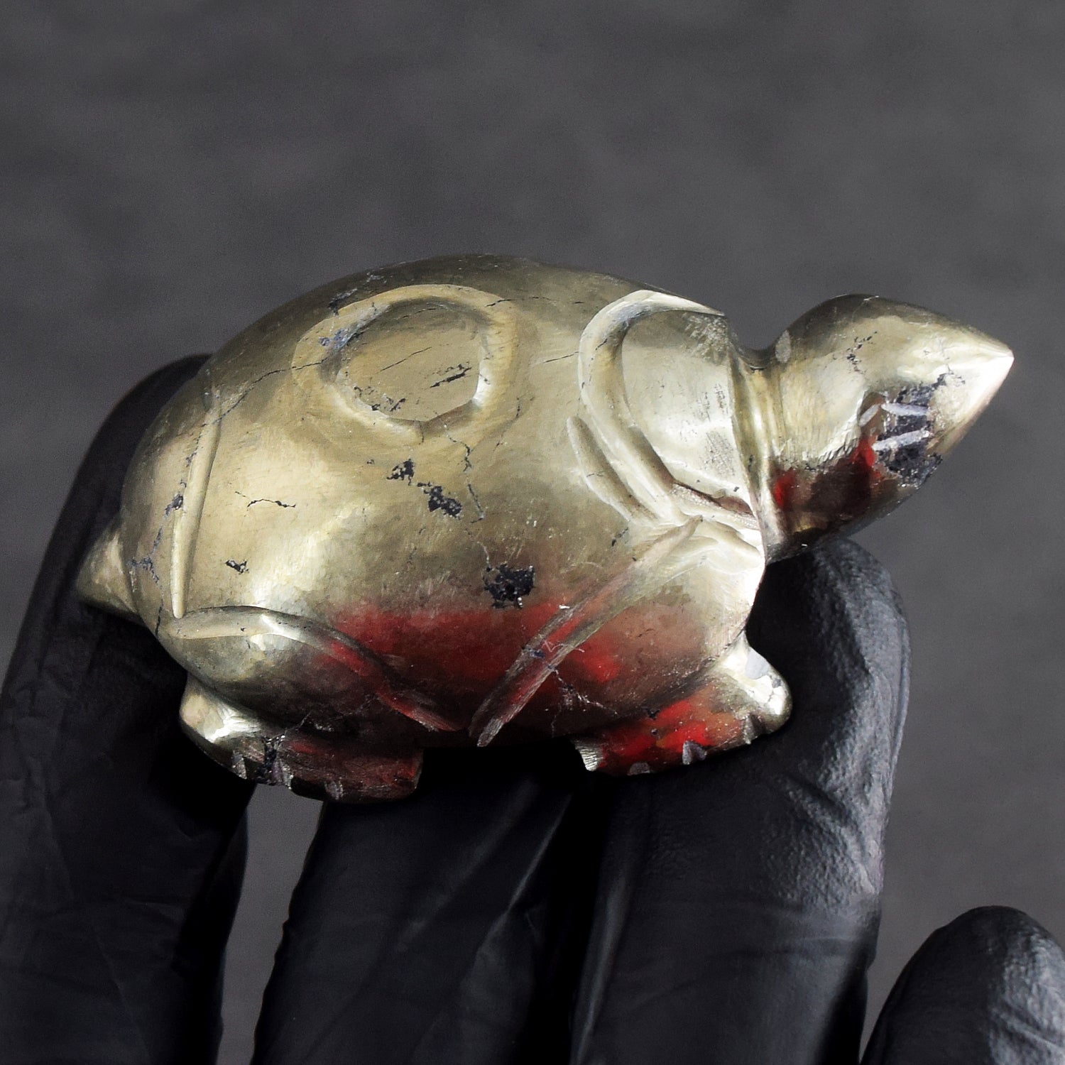 Impressive 488.00 Cts Genuine Golden Pyrite Hand Carved Premium Crystal Turtle