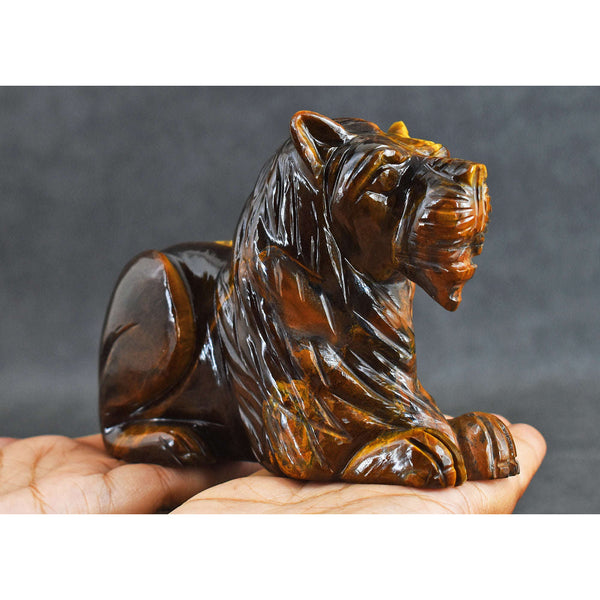 gemsmore:3312.00  Cts  Genuine  Golden Tiger Eye Hand Carved Crystal Gemstone Carving Lion