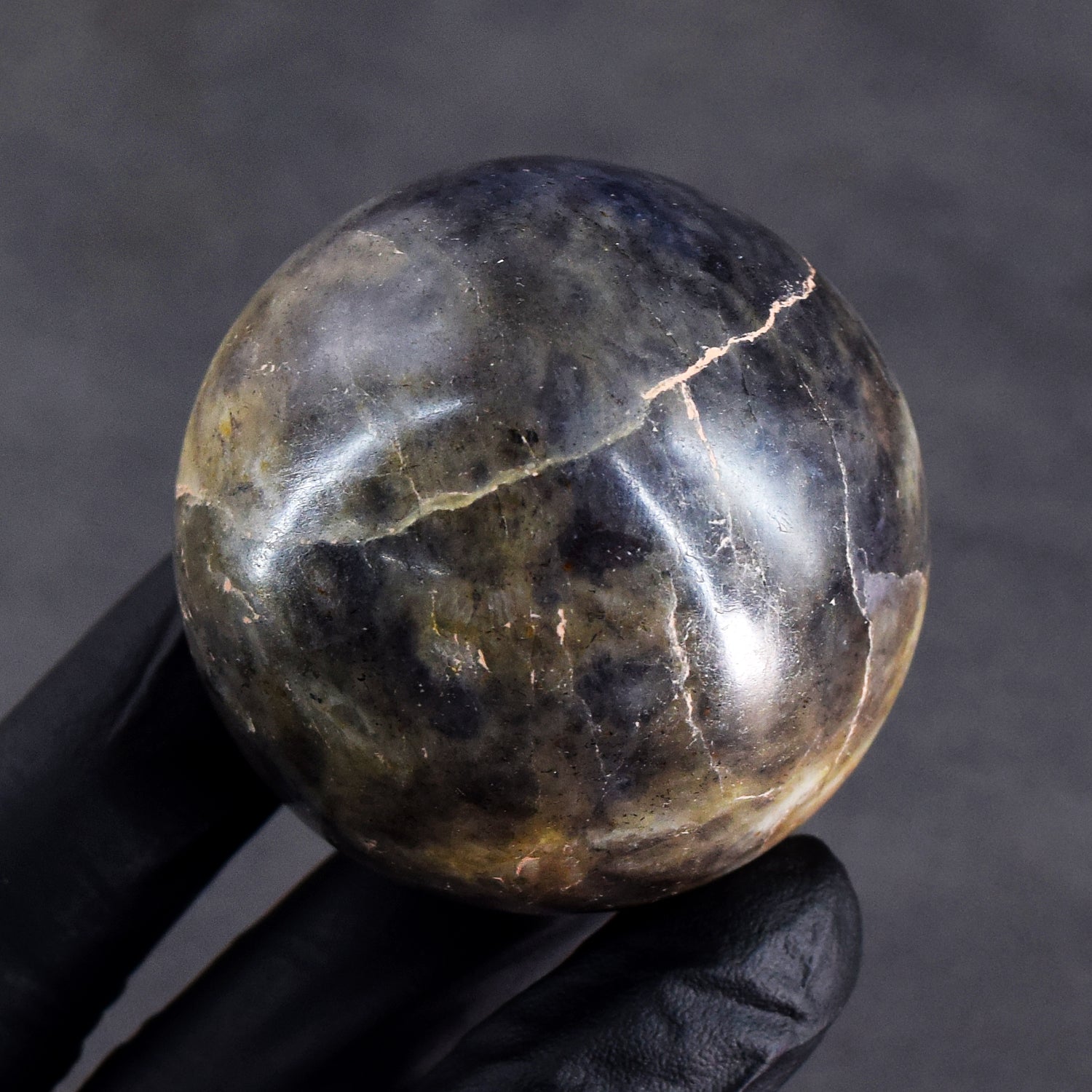Artisian 752.00 Carats  Genuine  Blue  Iolite  Hand Carved Crystal  Healing  Gemstone  Sphere