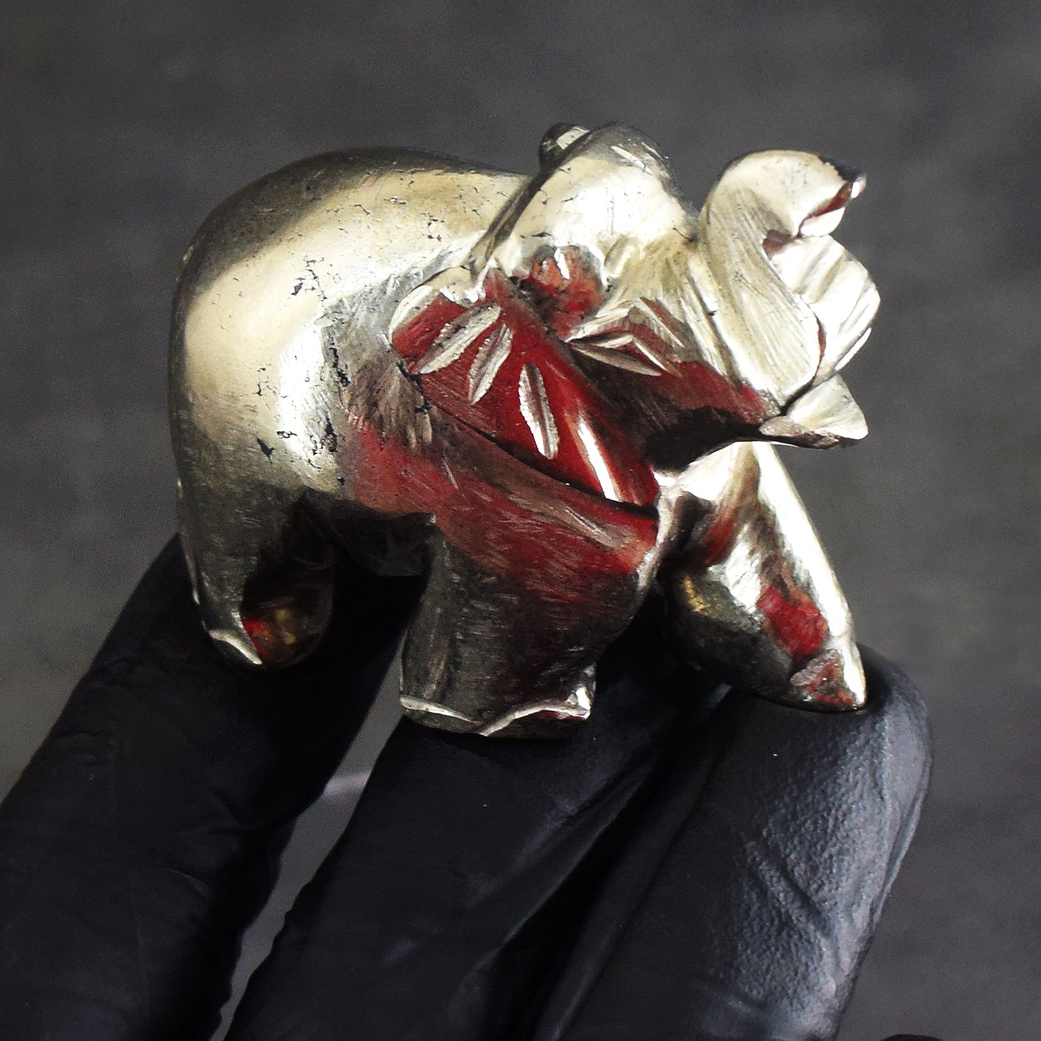 Cordial 533.00 Cts Genuine Golden Pyrite Hand Carved Crystal Premium Crystal Elephant