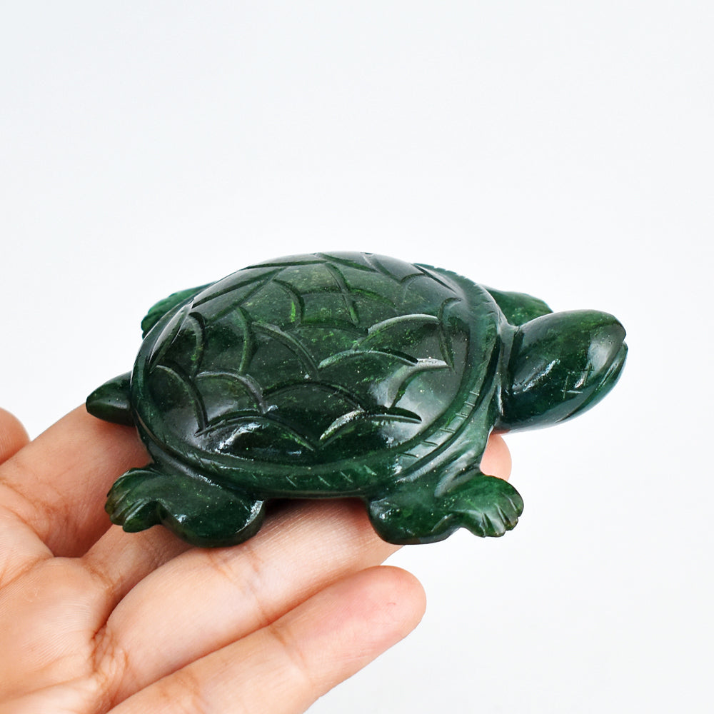 Stunning 616.00 Carats  Genuine Green Jade Hand Carved  Crystal Gemstone Turtle Carving