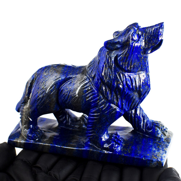 Gorgeous 3164.00 Cts Genuine Blue Lapis Lazuli Hand Carved Gemstone Crystal Wolf Carving