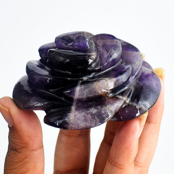 Amazing  792.00 Carats  Genuine  Amethyst  Hand  Carved  Rose  Flower  Gemstone  Carving