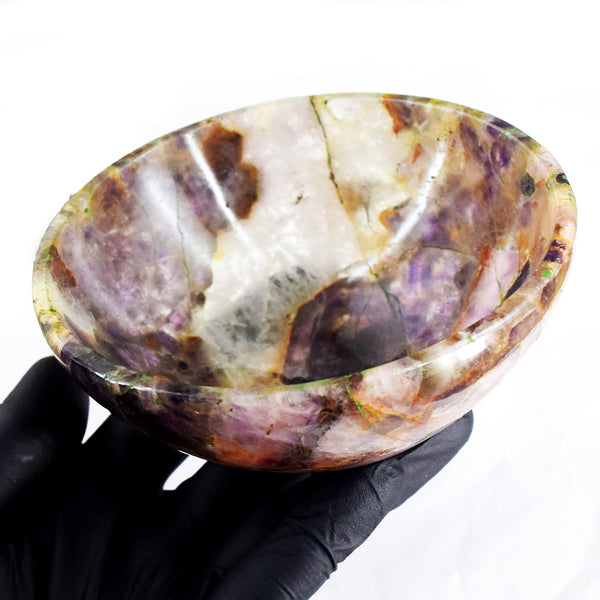 Stunning 1127.00 Carats Genuine Chevron Amethyst Hand Carved Crystal Gemstone Carving Big Bowl