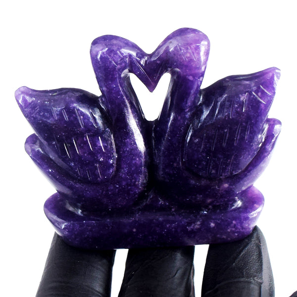 Gorgeous 477.00 Cts Genuine Lepidolite Hand Carved Love Premium Swan Pair