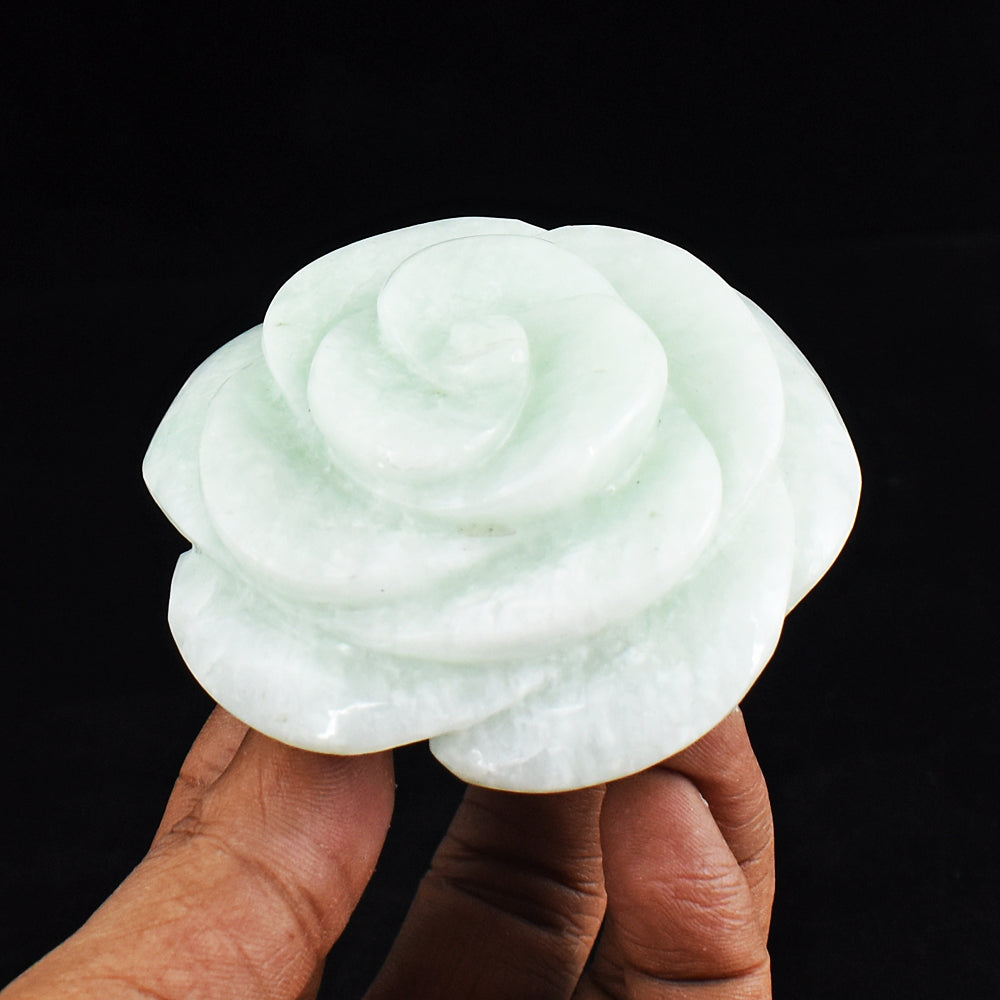 Beautiful  816.00 Cts Genuine Amazonite Hand  Carved Crystal Rose Flower Gemstone Carving