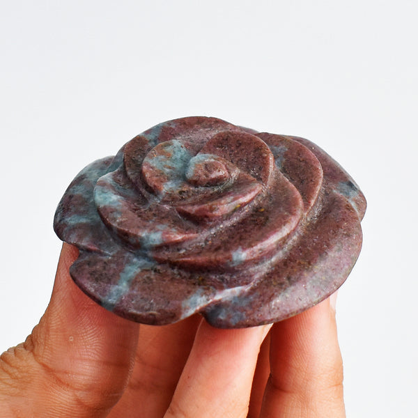 Gorgeous  331.00 Carats Genuine  Ruby  In  Kyanite  Hand Carved Crystal  Rose  Gemstone Carving