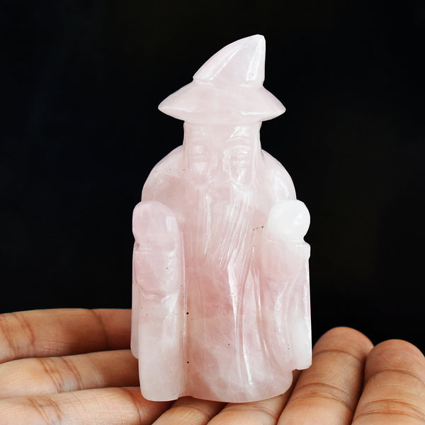 Natural  730.00 Cts Genuine Rose  Quartz Hand Carved Crystal Gemstone Wizard Carving