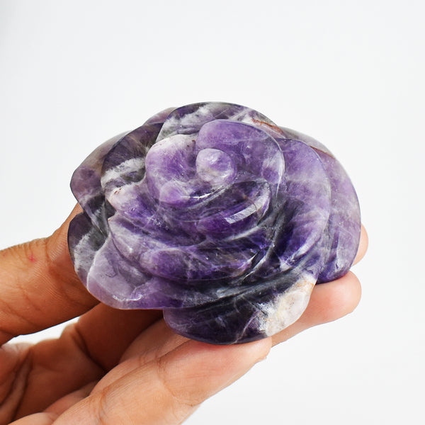 Exclusive 506.00 Cts Genuine  Amethyst Hand Carved Crystal Rose Flower Gemstone Carving