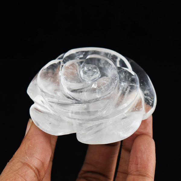 Artisian 563.00 Carats Genuine White Quartz Hand Carved  Rose  Flower  Carving Gemstone