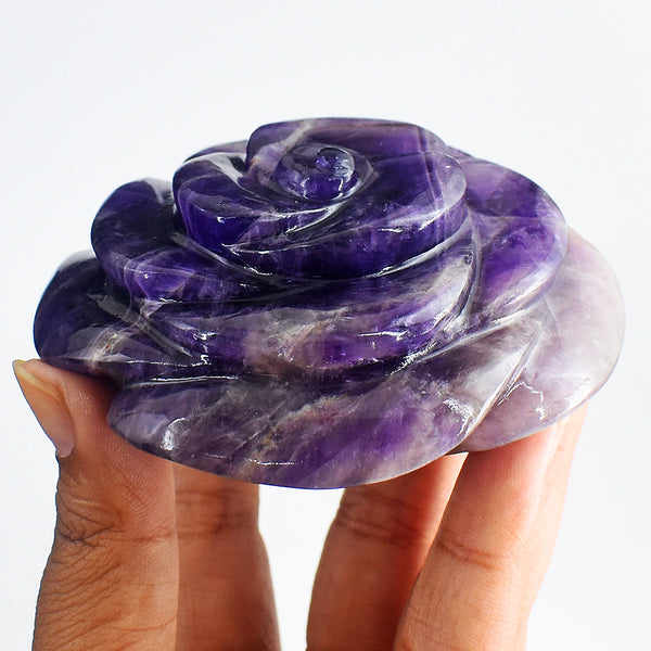 Gorgeous 1085.00 Carats Genuine  Amethyst Hand Carved Crystal Rose Flower Gemstone Carving