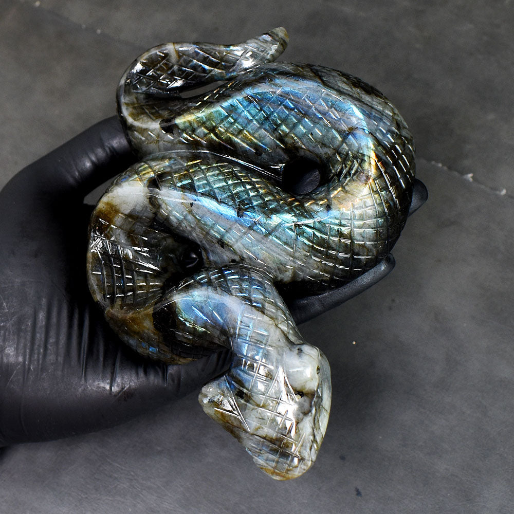 Artisian 2644.00 Cts Genuine Blue Flash Labradorite Hand Carved Cobra Gemstone Crystal Carving