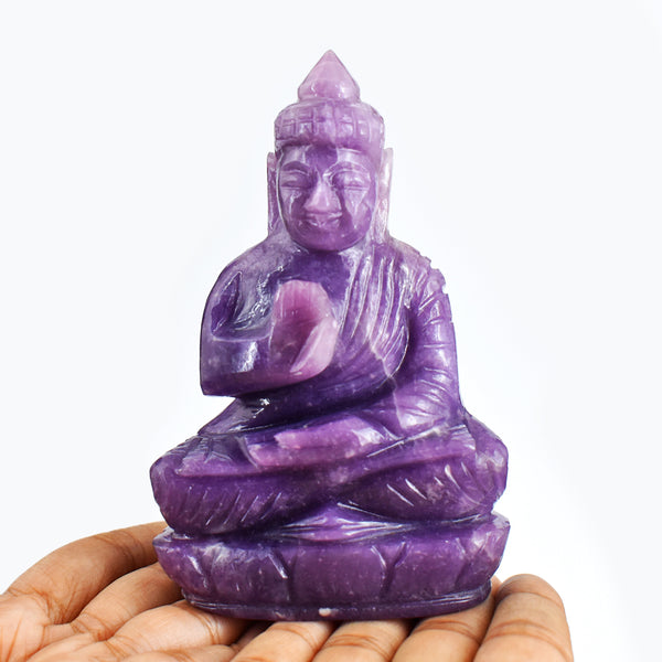 Stunning 1355.00 Cts Genuine Lepidolite Hand Carved Crystal Lord Buddha Idol Gemstone Carving