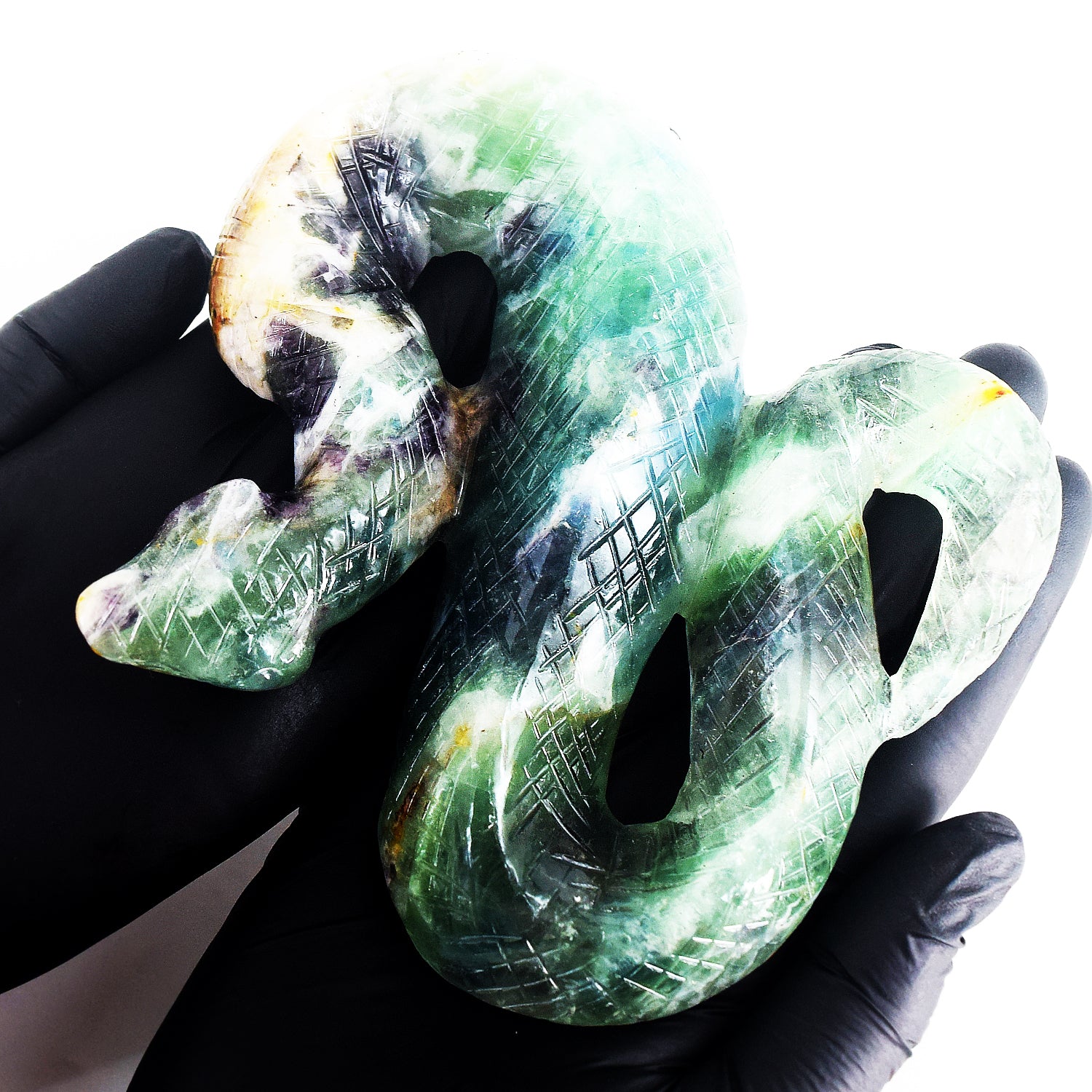 Awesome 2466.00 Cts Genuine Multicolor Fluorite Hand Carved Premium Cobra Crystal Gemstone