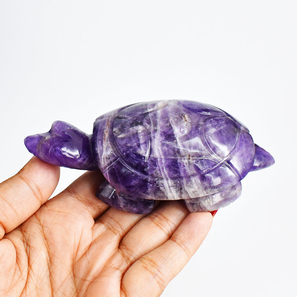 Amazing 827.00 Carats  Genuine  Hand Carved  Amethyst Crystal  Gemstone Turtle Carving