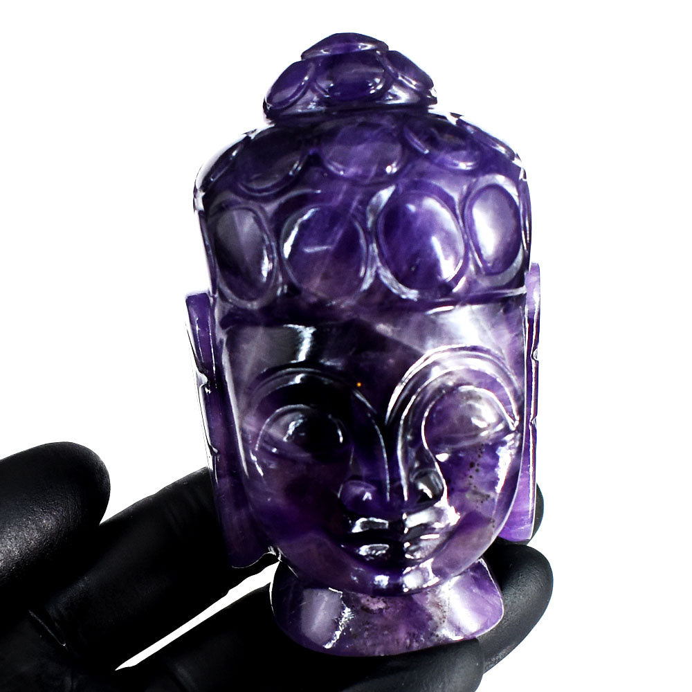 Stunning 1575.00 Cts Genuine Amethyst Hand Carved Gemstone Buddha Head Crystal Carving