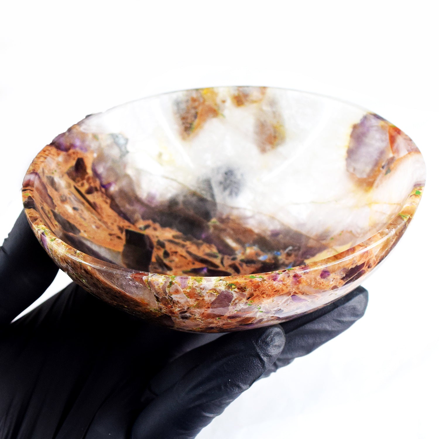 Unexpected 1093.00 Carats Genuine Chevron Amethyst Hand Carved Crystal Gemstone Carving Big Bowl