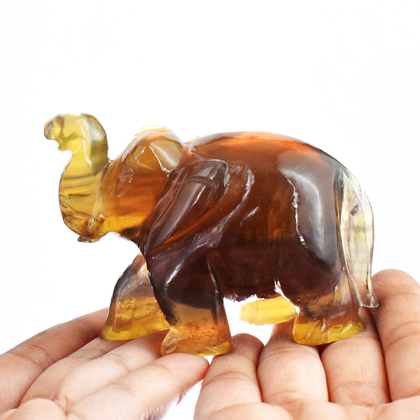 Exclusive 1404.00 Carats  Genuine  Multicolor Fluorite  Hand Carved Crystal Gemstone Carving Elephant