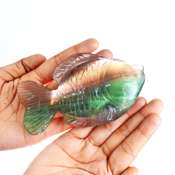Amazing  1824.00 Carats Genuine  Multicolor  Fluorite  Hand  Carved  Crystal  Gemstone Fish  Carving