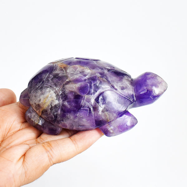 Amazing 909.00 Carats  Genuine  Hand Carved  Amethyst Crystal  Gemstone Turtle Carving