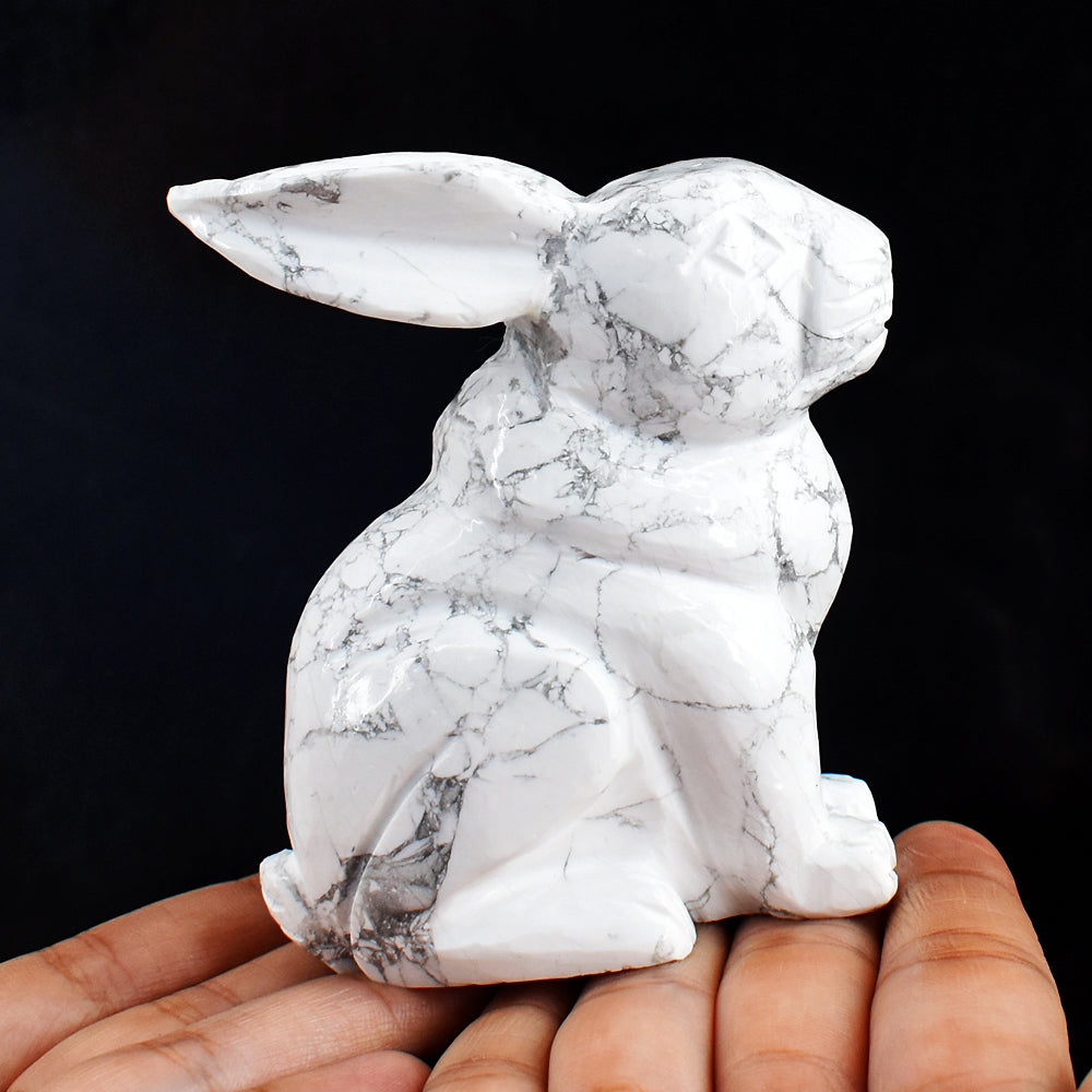 Beautiful  1578.00 Carats  Genuine Howlite Hand Carved Crystal Bunny Gemstone Carving