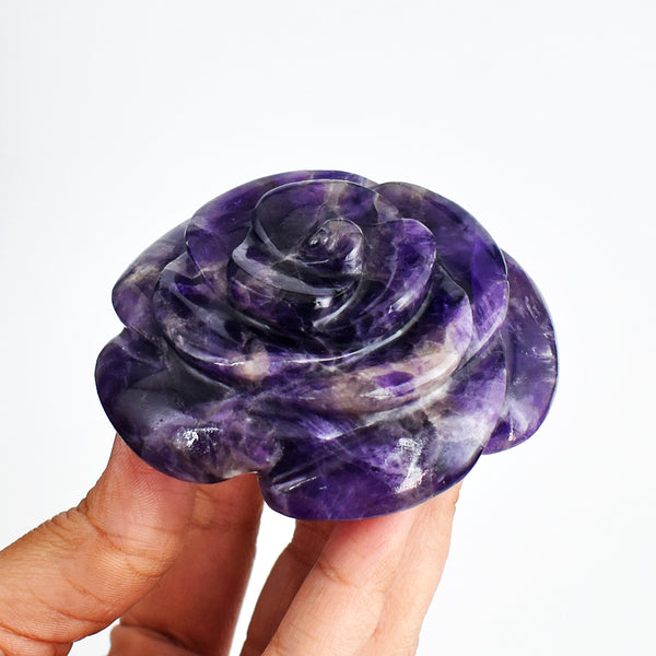 Amazing 1044.00 Carats Genuine Amethyst  Hand  Carved  Crystal Rose  Flower Gemstone Carving