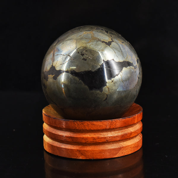 Amazing 2009.00 Cts  Golden Pyrite Round Carved Reiki Healing Sphere