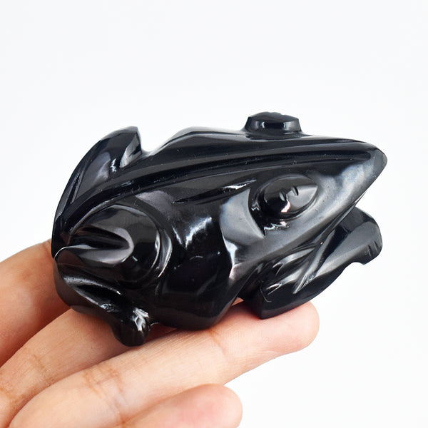 Beautiful  695.00 Carats Genuine Black Spinel Hand Carved  Crystal Gemstone Carving Frog