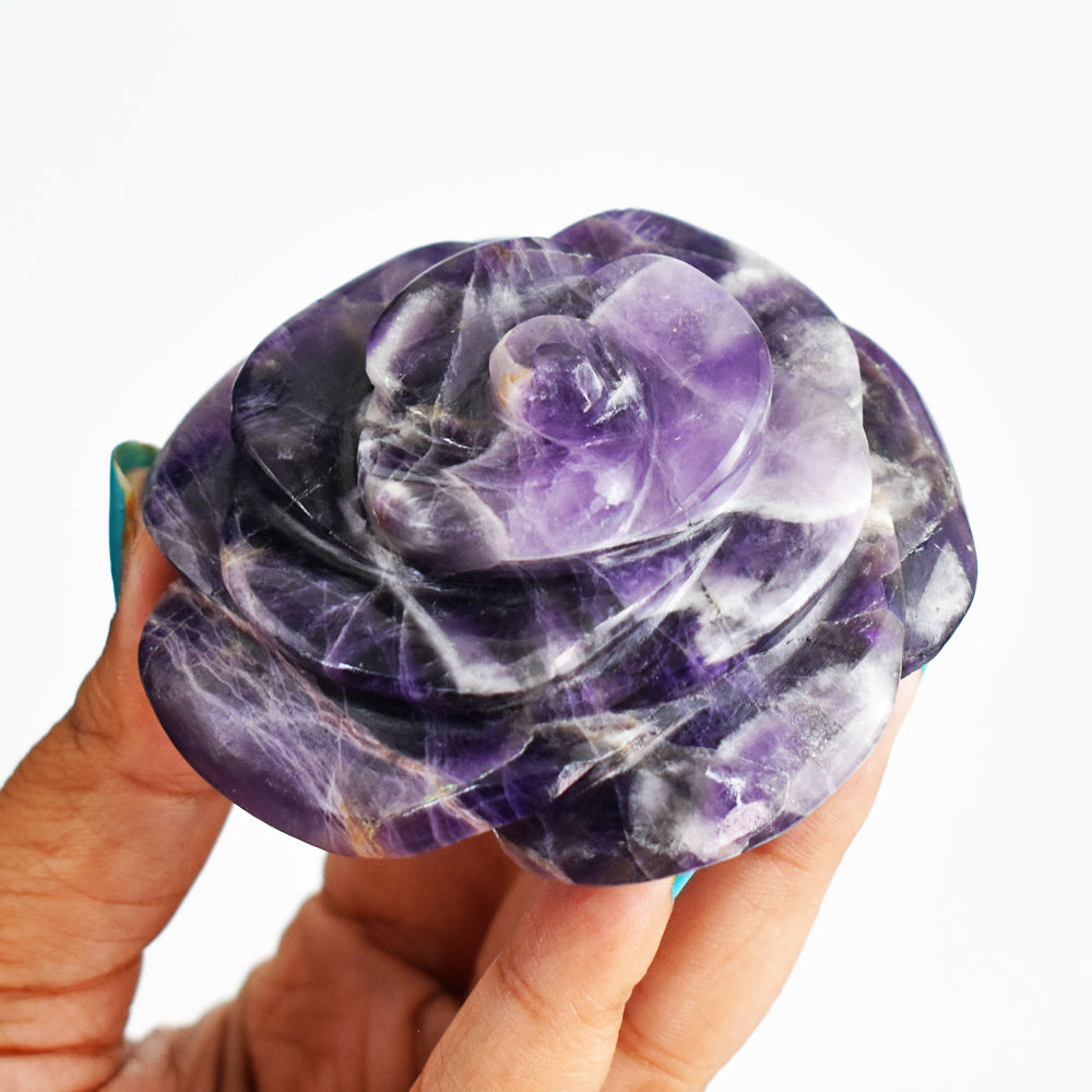 Amazing  738.00 Carats  Genuine  Amethyst  Hand  Carved  Rose  Flower  Gemstone  Carving