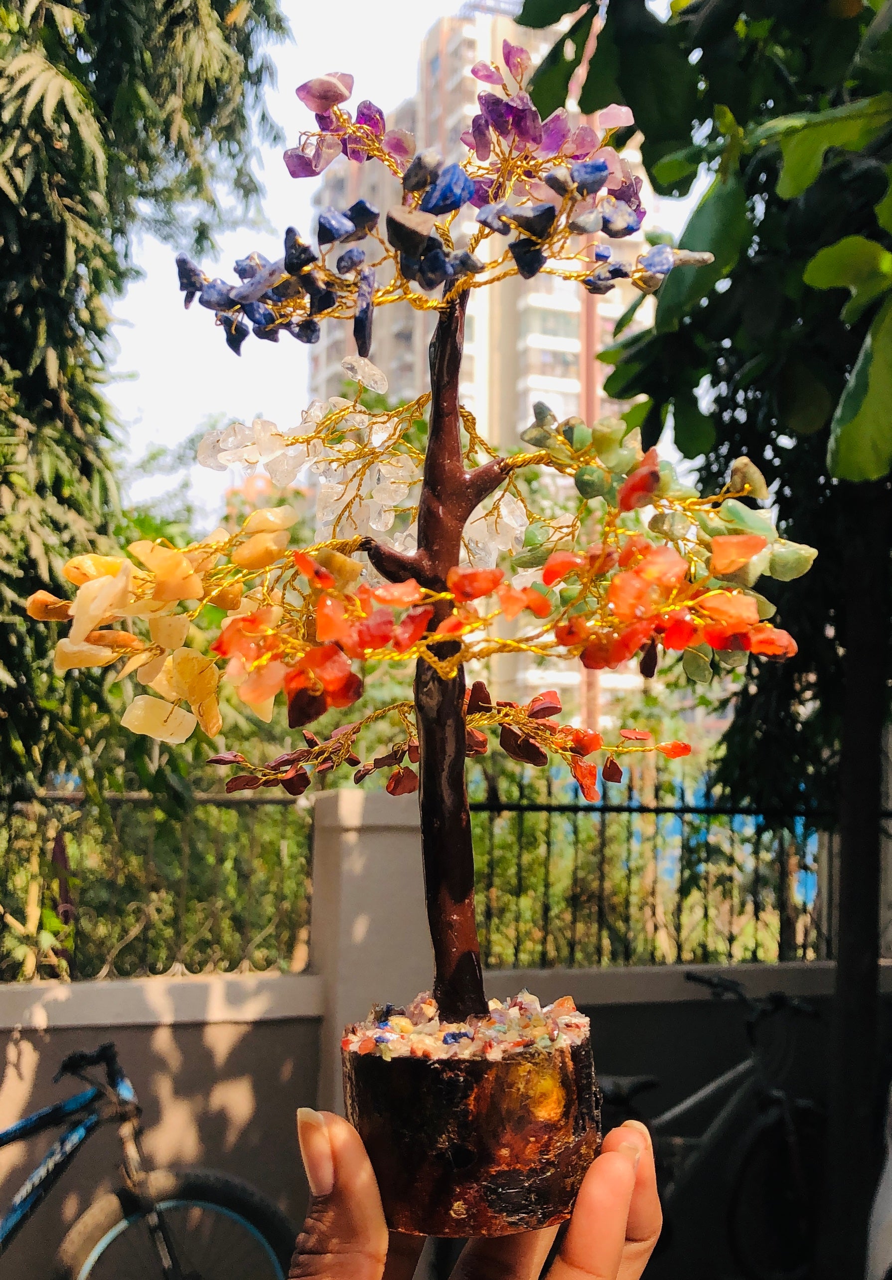 Charming 9 Inches 1241.00 Cts Genuine Seven Chakra Crystal Gemstone Tree