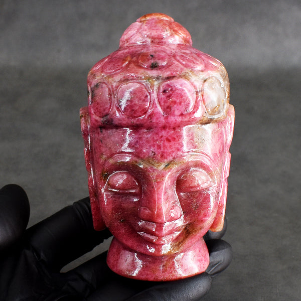 Exclusive 2977.00 Cts Genuine Rhodonite Hand Carved Gemstone Crystal Buddha Head Carving