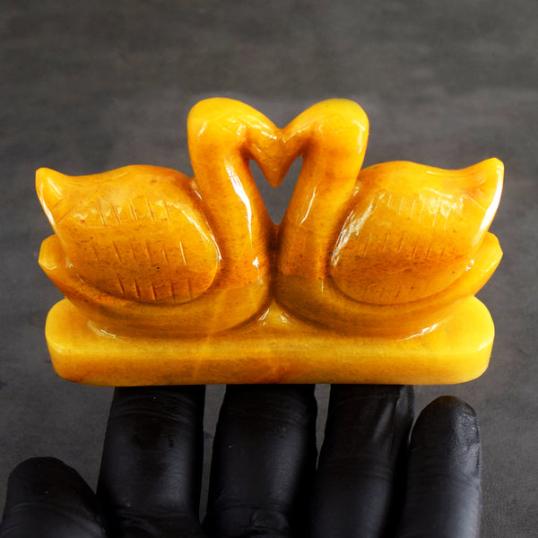Lovely 859.00 Cts Genuine Aventurine Hand Carved Premium Love Swan Pair