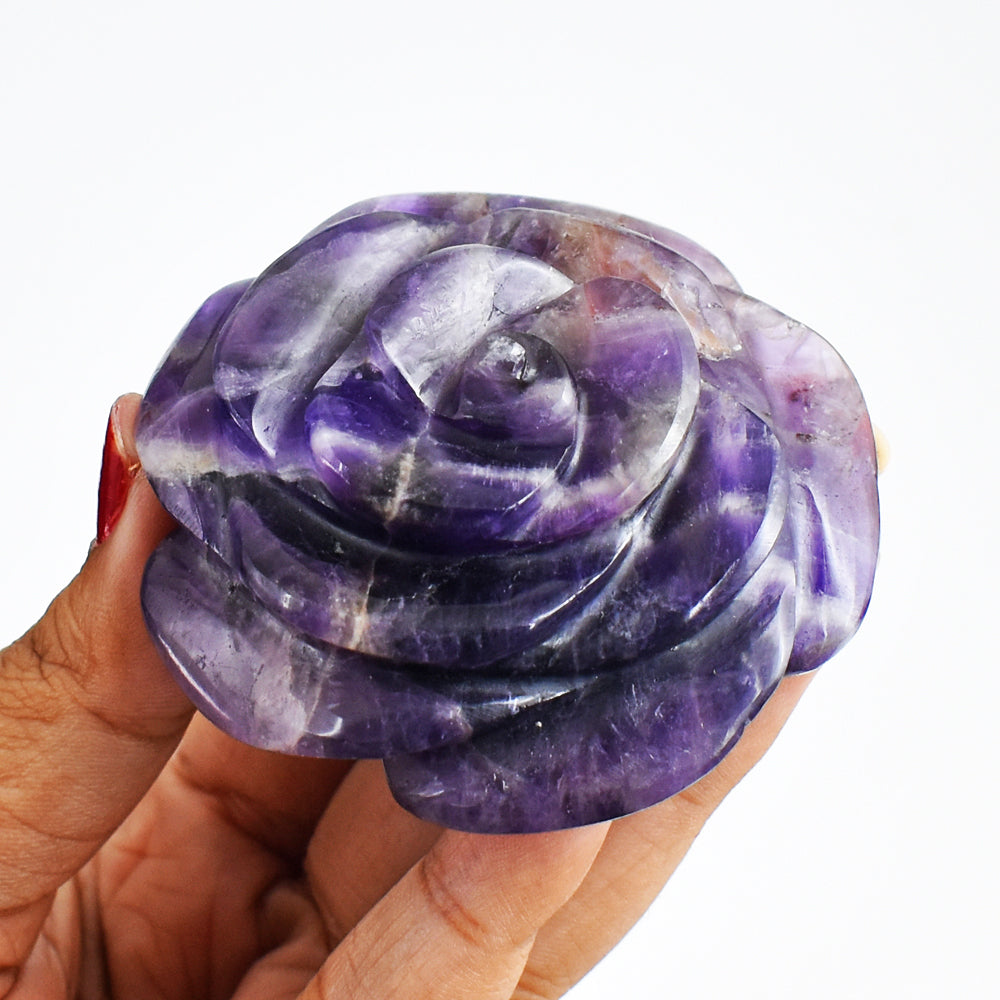 Natural  482.00 Carats  Genuine   Amethyst  Hand  Carved Rose Flower Gemstone Carving