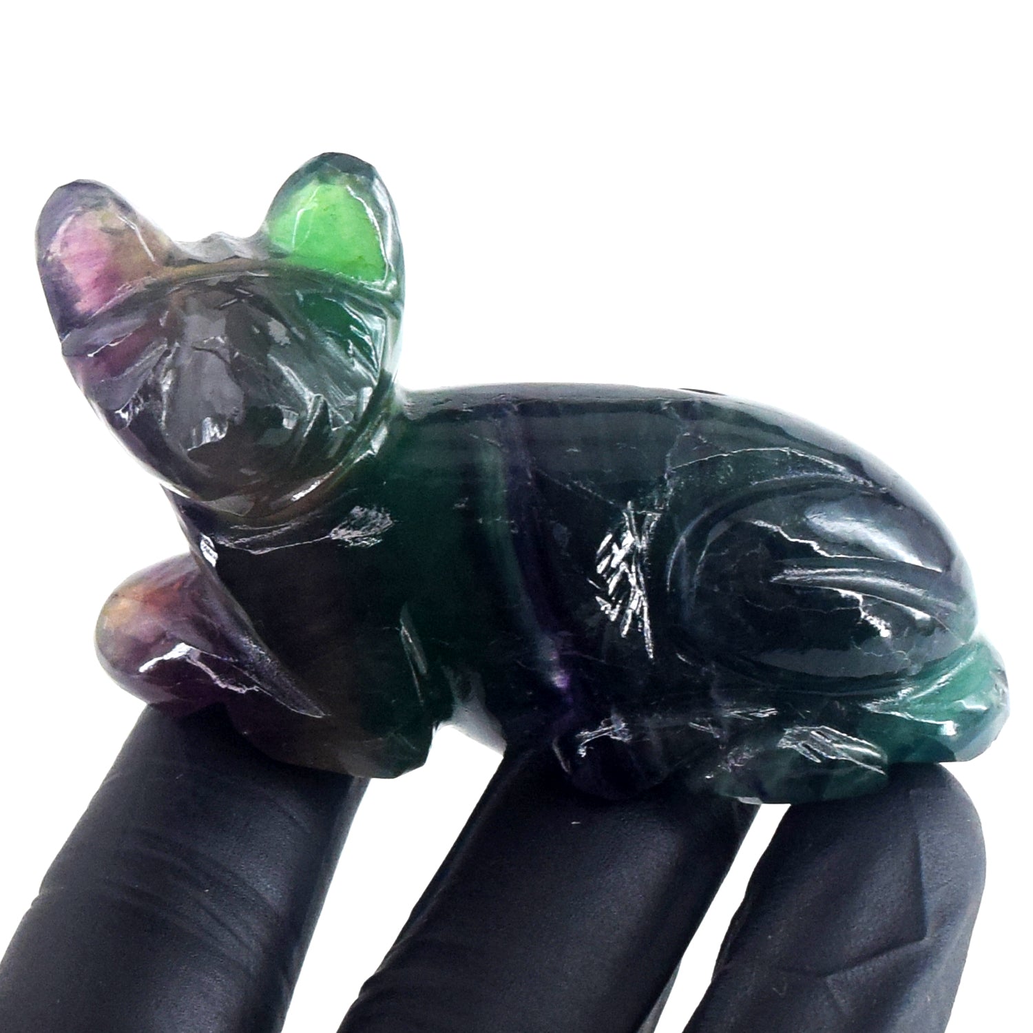 Gorgeous 389.00 Cts Genuine Multicolor Fluorite Crystal Carved Premium Cat