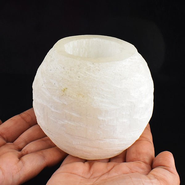 Artisian 4308.00 Cts Genuine Selenite Hand Carved  Crystal Gemstone Carving Candle Holder