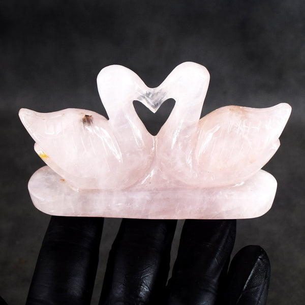 Natural 568.00 Cts Genuine Rose Quartz Hand Carved Premium Love Swan Pair