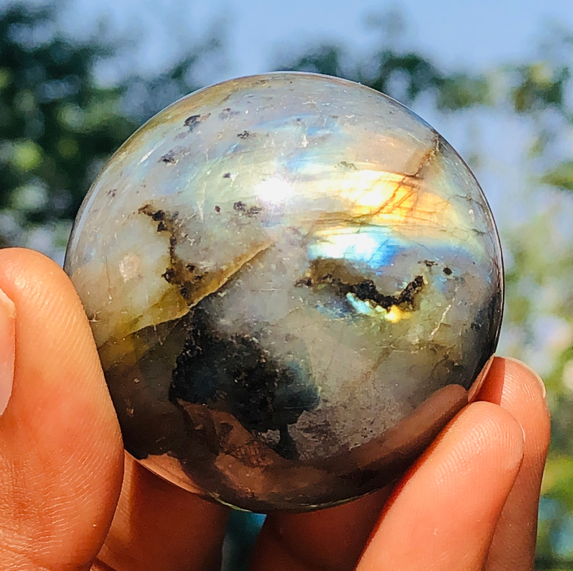 Exclusive 593.00 Cts Genuine Amazing Flash Labradorite Healing Ball Premium Sphere