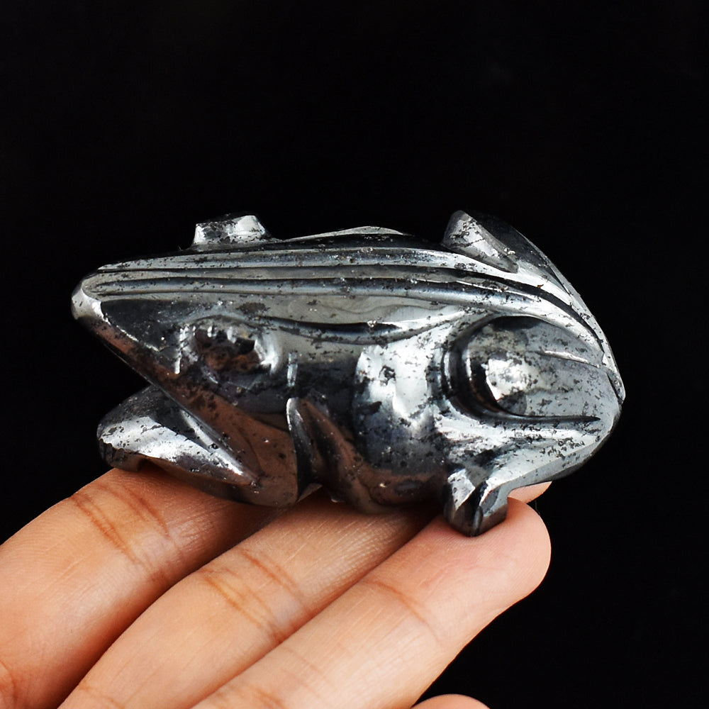 Stunning  898.00 Carats  Genuine  Hematite Hand  Carved Crystal  Gemstone  Carving  Frog