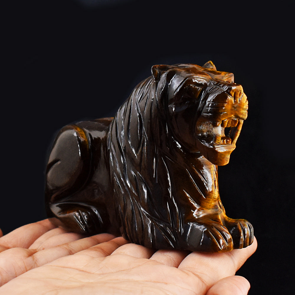 Artisian  3210.00 Cts  Genuine Golden Tiger Eye  Hand Carved  Crystal Gemstone  Lion Carving