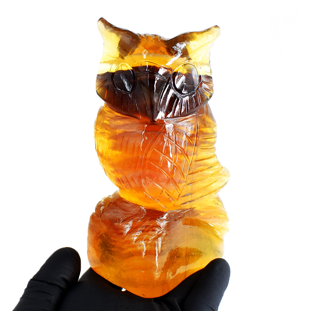 Amazing 3085.00 Cts Genuine Multicolor Fluorite Hand Carved Crystal Gemstone Owl Carving