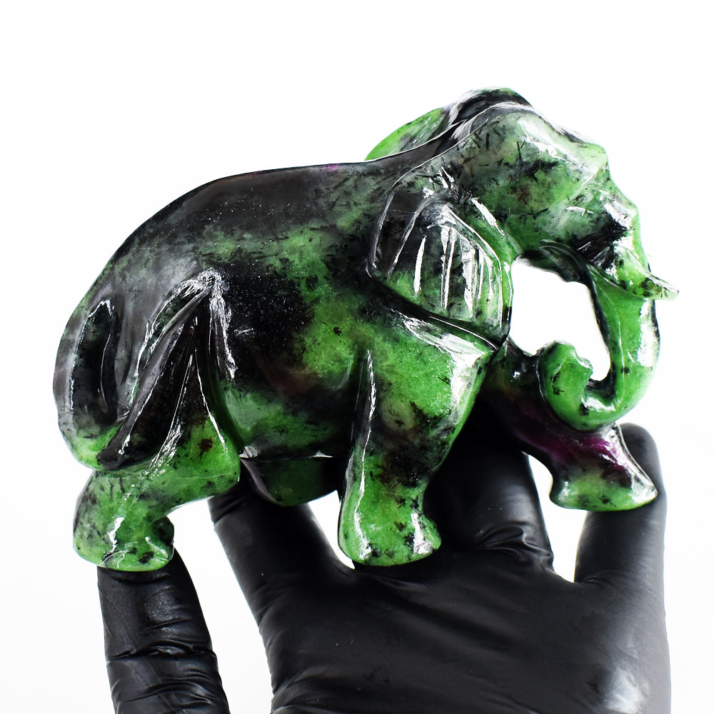 Awesome 2386.00 Cts Genuine Ruby Zoisite Hand Carved Crystal Gemstone Elephant Carving