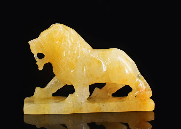 Exclusive 6099.00 Carats Genuine Aventurine Hand Carved Crystal Gemstone Carving Lion