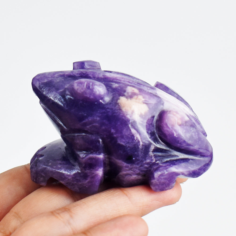 Beautiful 706.00 Carats Genuine Lepidolite  Hand  Carved Crystal  Gemstone  Carving Frog